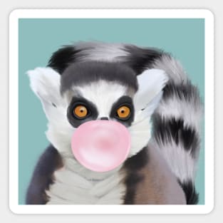 Bubblegum Blowing Ring-Tailed Lemur Magnet